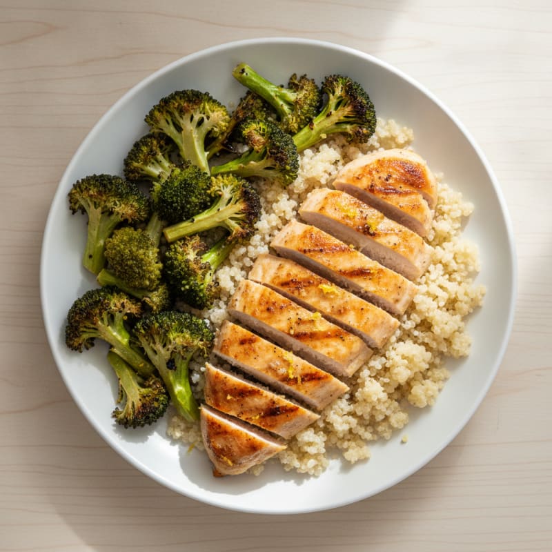 Grilled Chicken Breast with Roasted Broccoli and Quinoa