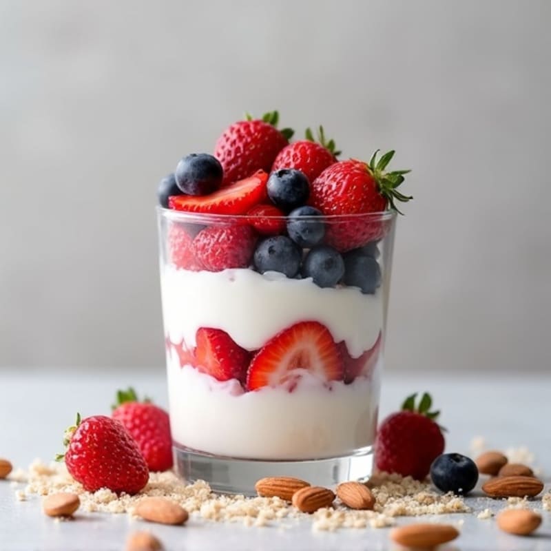 Greek Yogurt Protein Parfait with Mixed Berries and Almonds