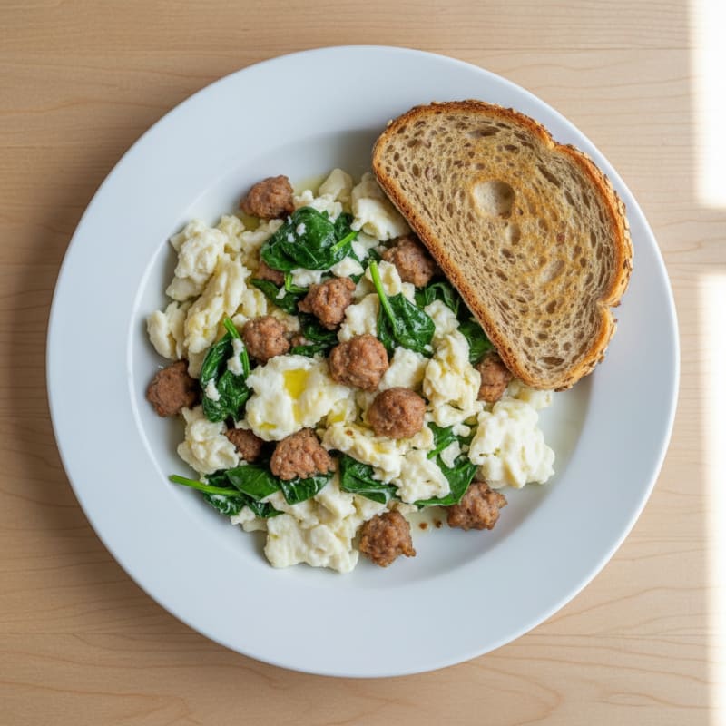 Egg White Scramble with Spinach and Turkey Sausage