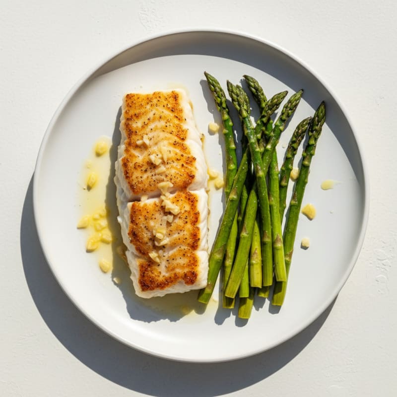 Seared White Fish with Roasted Asparagus