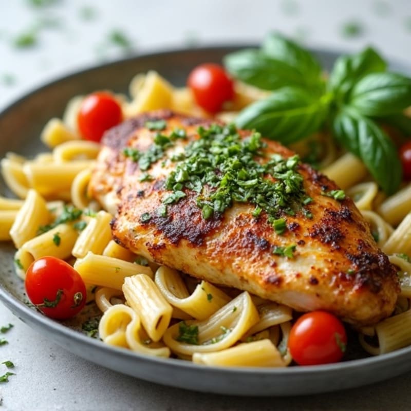 Pan-Seared Chicken with Creamy Pesto Whole Wheat Pasta