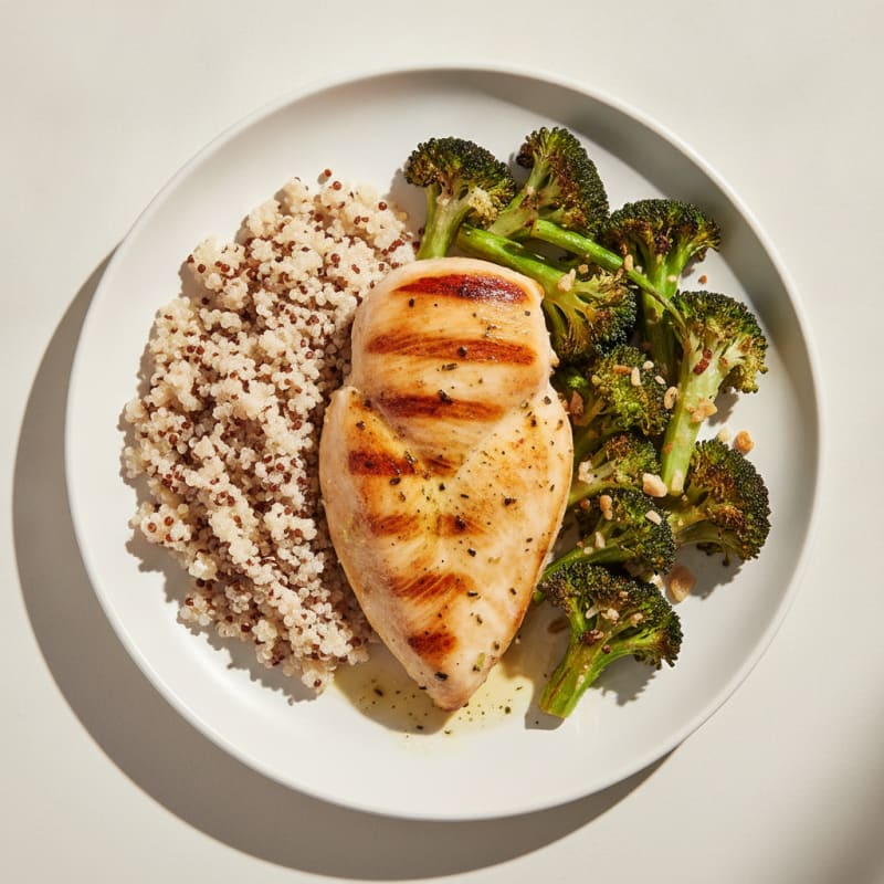 Grilled Chicken Breast with Quinoa and Roasted Broccoli