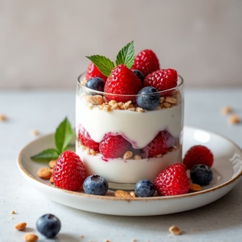 Greek Yogurt Protein Parfait with Mixed Berries and Almonds
