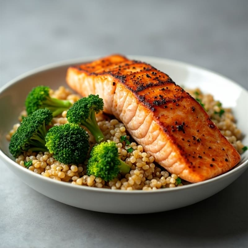 Seared Salmon with Roasted Broccoli and Quinoa