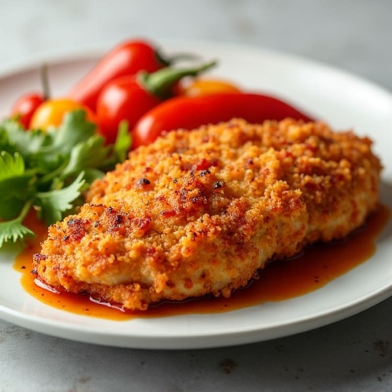 Crispy Baked Sweet and Sour Chicken with Roasted Bell Peppers