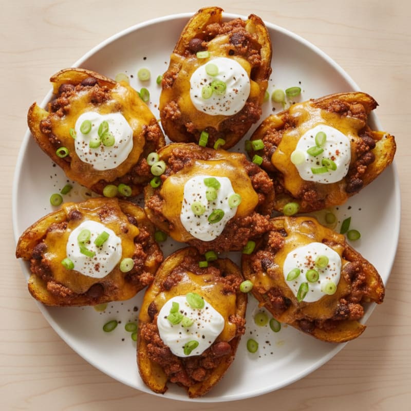 Loaded Chili Cheese Potato Skins