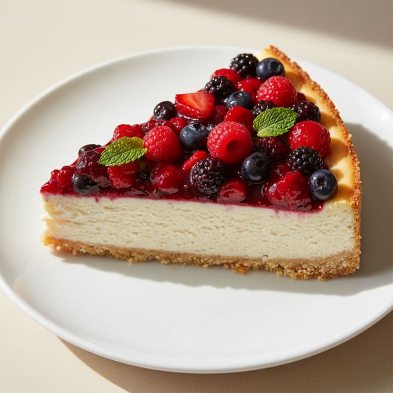 Greek Yogurt Protein Cheesecake with Mixed Berries