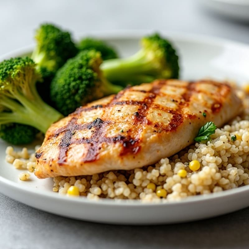 Grilled Chicken Breast with Quinoa and Roasted Broccoli