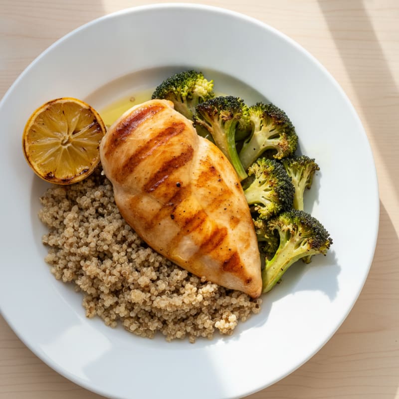 Grilled Chicken Breast with Quinoa and Roasted Broccoli