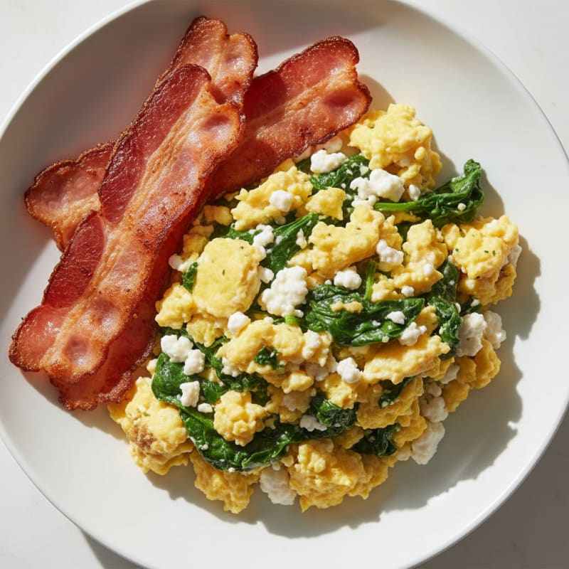 Cottage Cheese Scramble with Spinach and Turkey Bacon