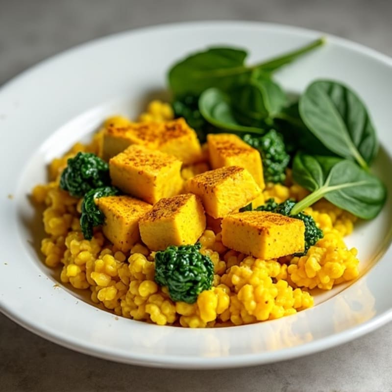 Creamy Turmeric Tofu Scramble with Fresh Spinach