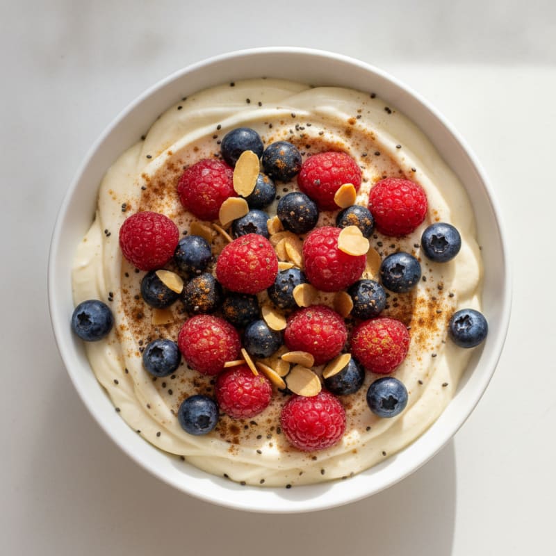 Greek Yogurt Vanilla Protein Pudding with Berries