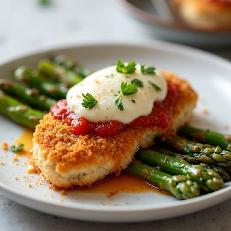Crispy Baked Chicken Parmesan with Roasted Asparagus