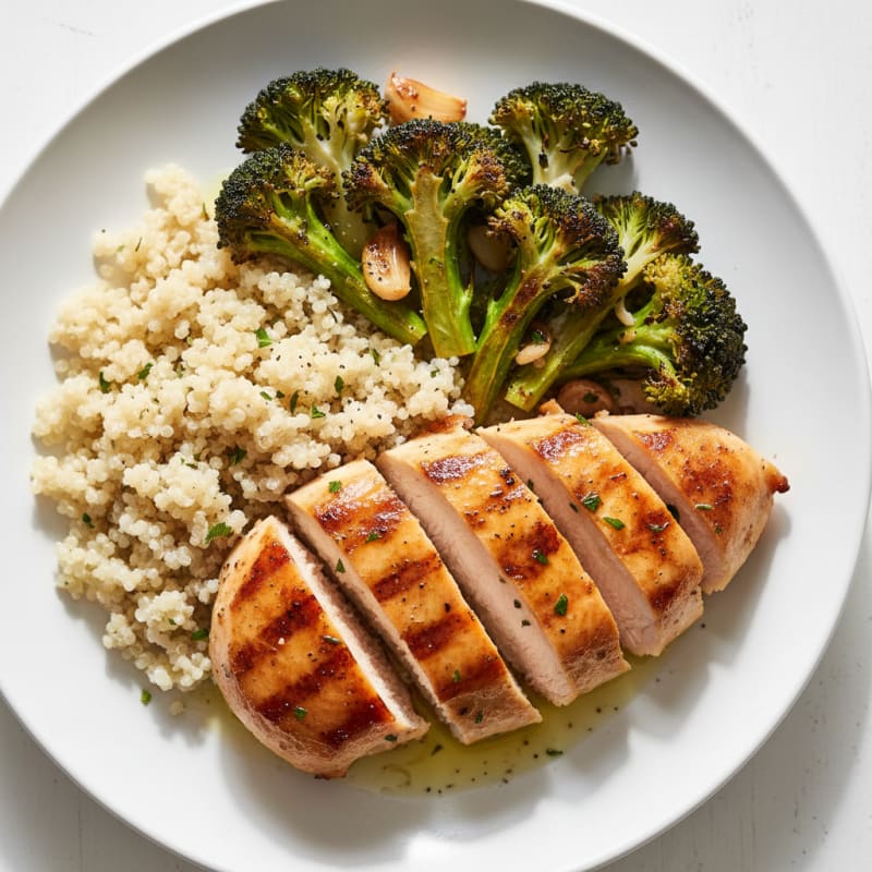 Grilled Chicken Breast with Quinoa and Roasted Broccoli