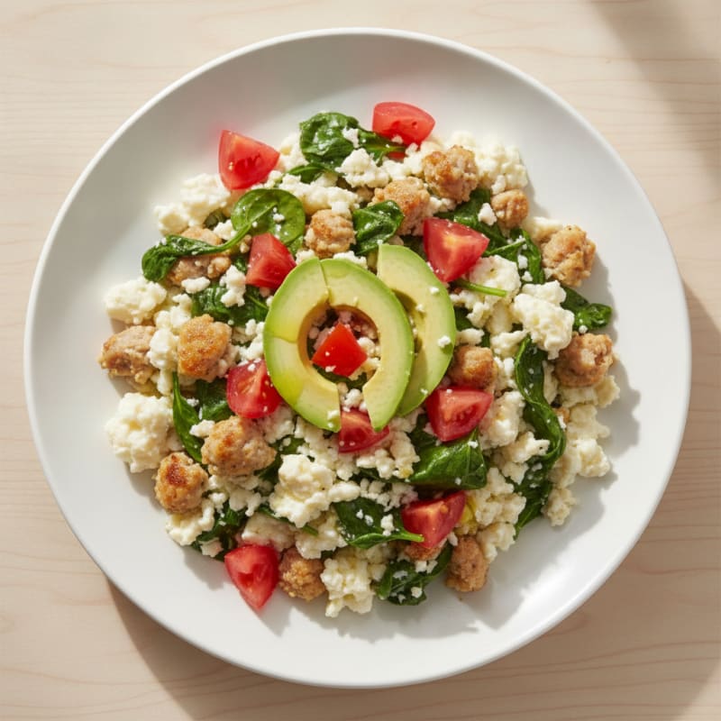 Egg White and Turkey Sausage Scramble with Spinach and Tomato