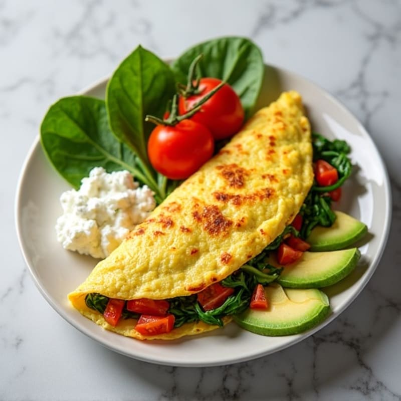 Egg White Spinach Omelet with Cottage Cheese and Fresh Tomatoes