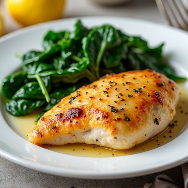 Lemon Garlic Pan-Seared Chicken with Sautéed Spinach