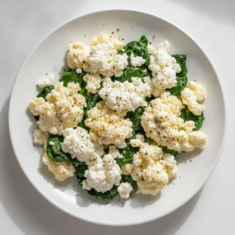 Egg White Spinach Scramble with Cottage Cheese