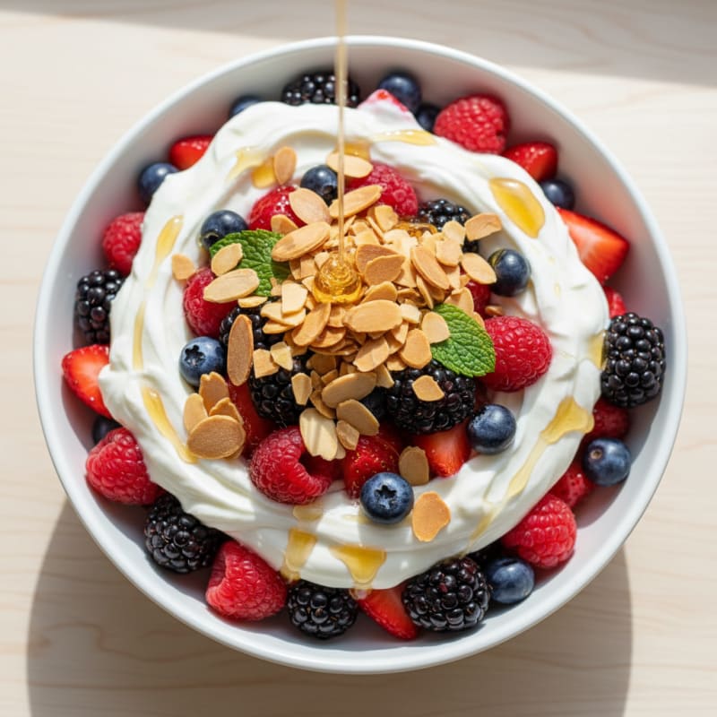 Greek Yogurt Protein Parfait with Mixed Berries and Almonds