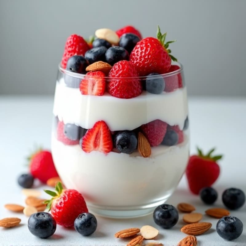 Greek Yogurt Parfait with Mixed Berries and Almonds