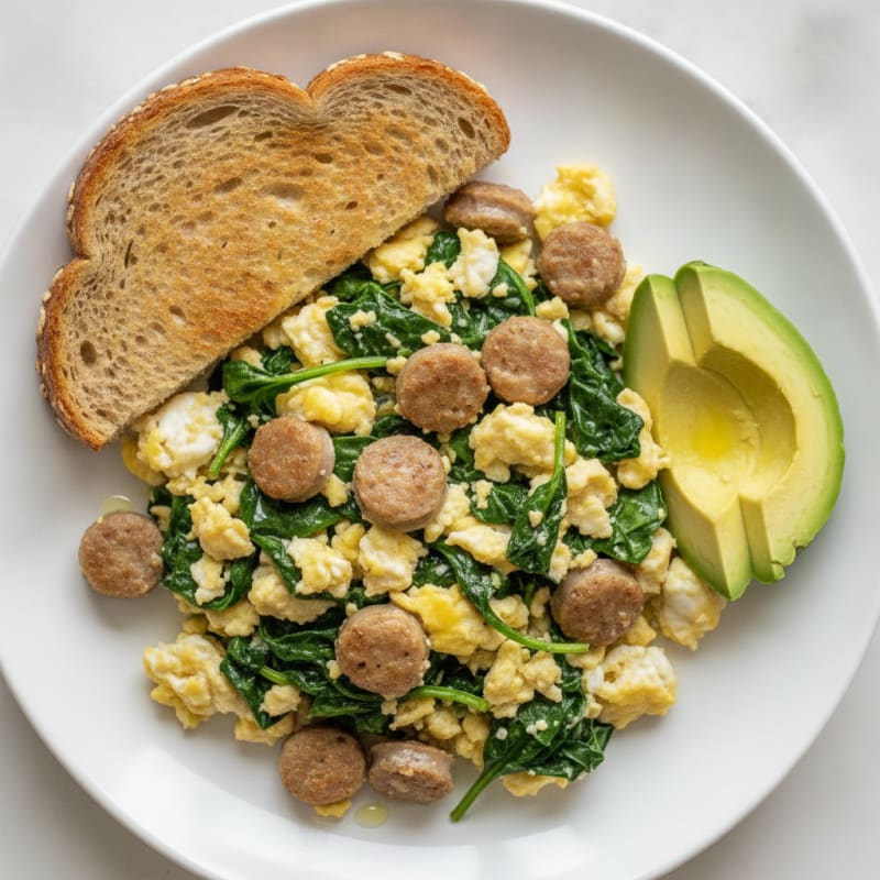 Egg White and Turkey Sausage Scramble with Spinach