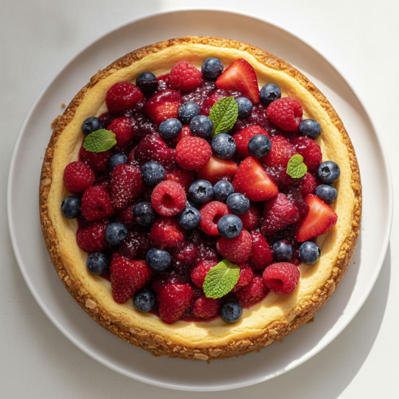 Greek Yogurt Protein Cheesecake with Mixed Berries