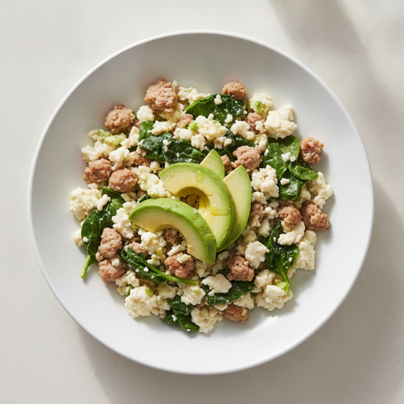 Egg White Spinach Scramble with Turkey Sausage