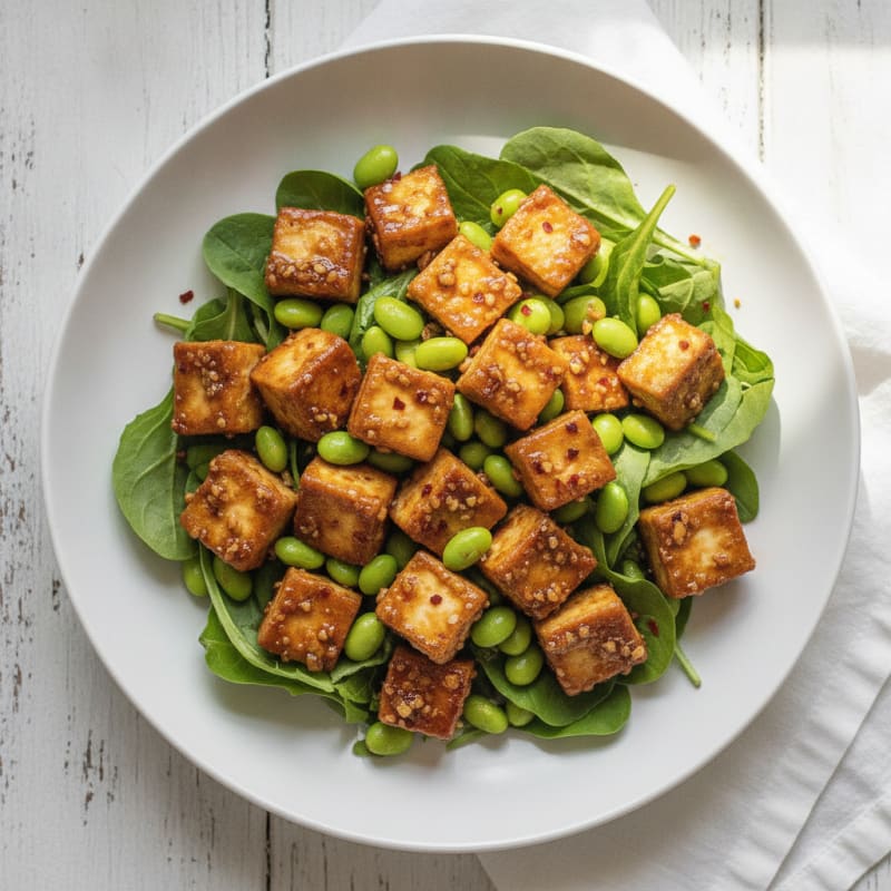 Garlic-Soy Glazed Tofu Edamame Salad