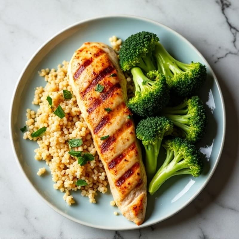 Grilled Chicken Breast with Roasted Broccoli and Quinoa