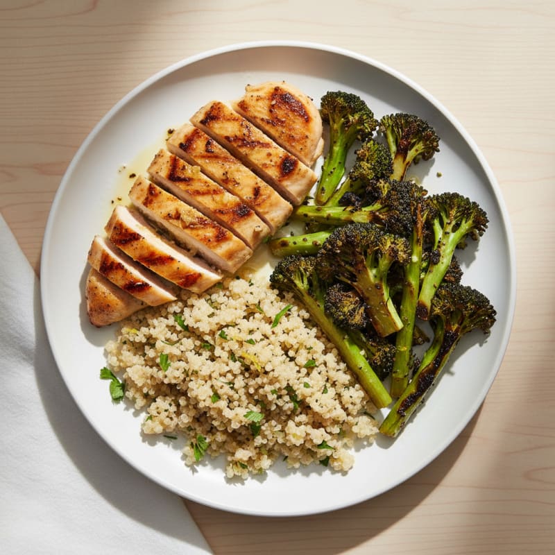 Grilled Chicken Breast with Quinoa and Roasted Broccoli