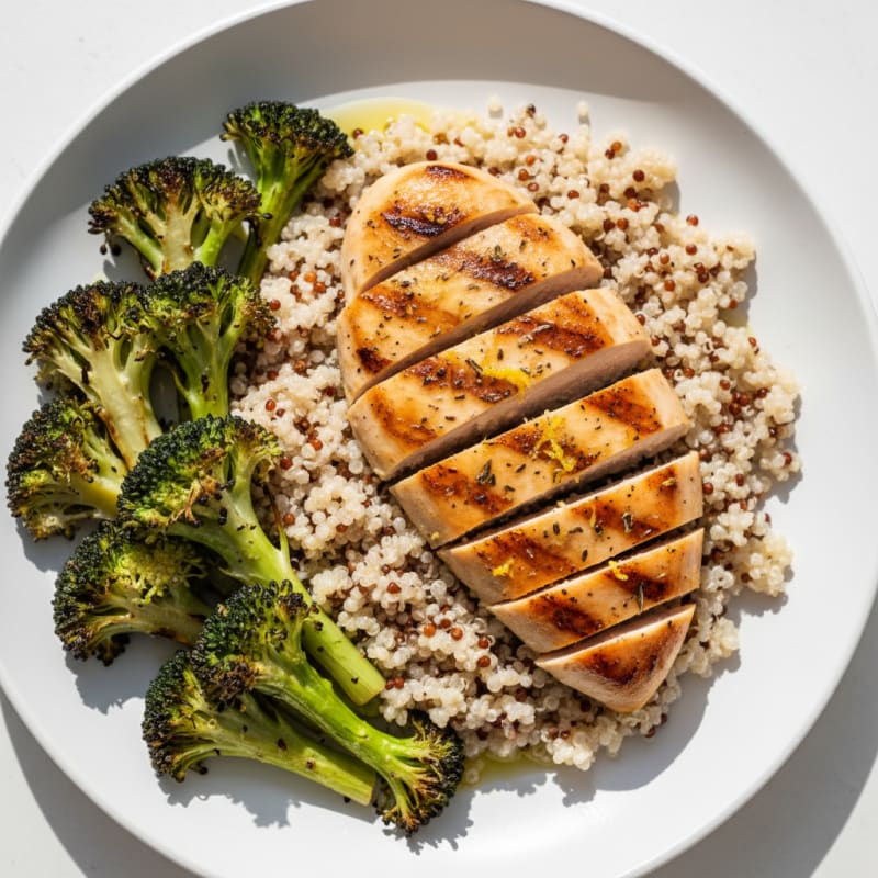 Grilled Chicken Breast with Quinoa and Roasted Broccoli