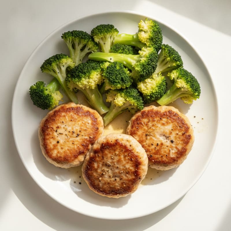Seared Turkey Patties with Steamed Broccoli