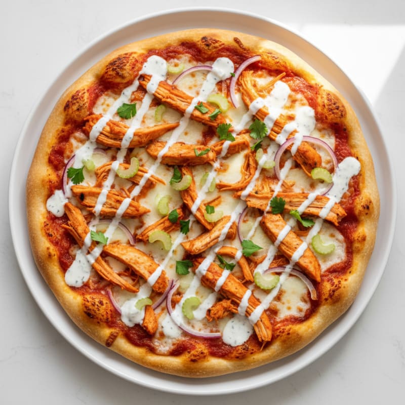 Buffalo Chicken Pizza with Ranch Drizzle