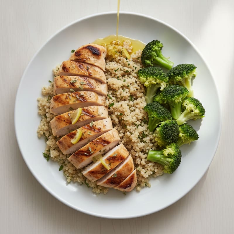 Grilled Chicken Breast with Quinoa and Steamed Broccoli