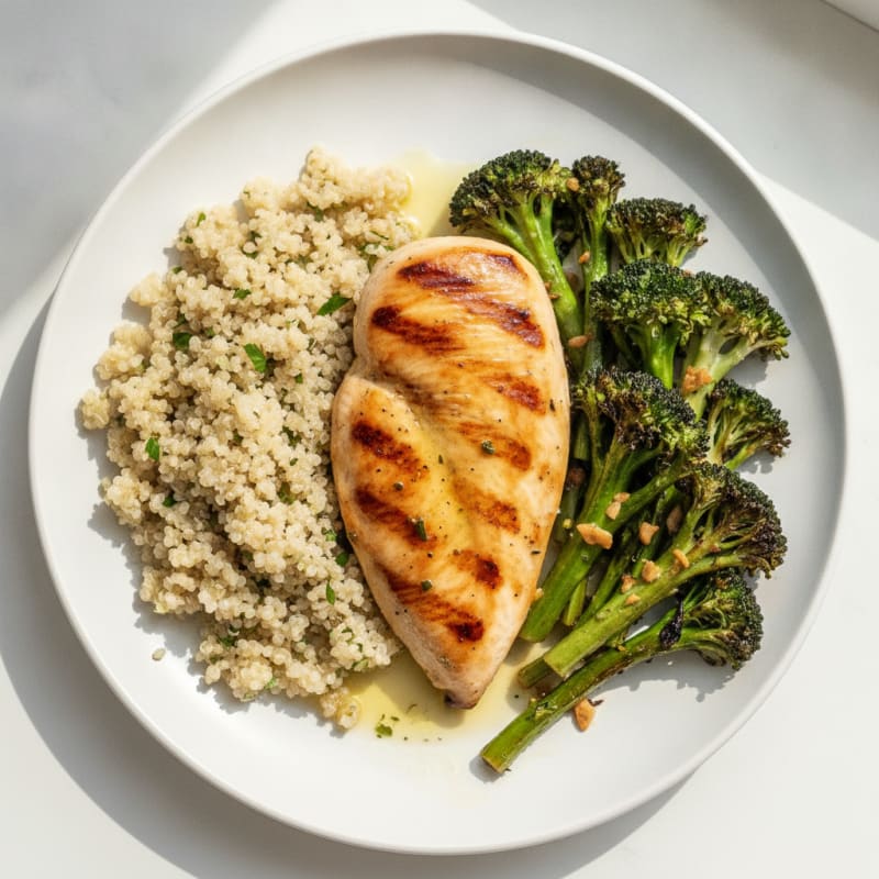 Grilled Chicken Breast with Quinoa and Roasted Broccoli