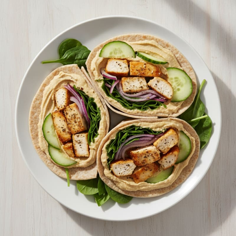 Chicken and Hummus Wraps with Cucumber