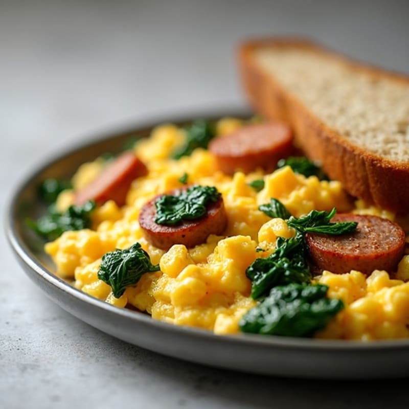 Crispy Turkey Sausage and Spinach Egg Scramble