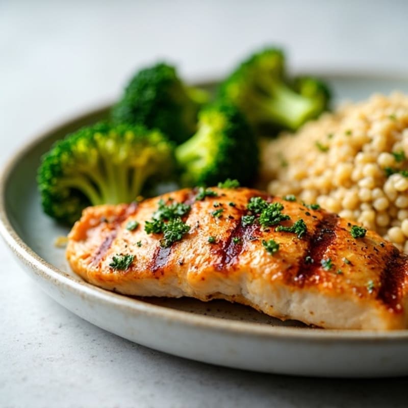 Grilled Chicken Breast with Roasted Broccoli and Quinoa