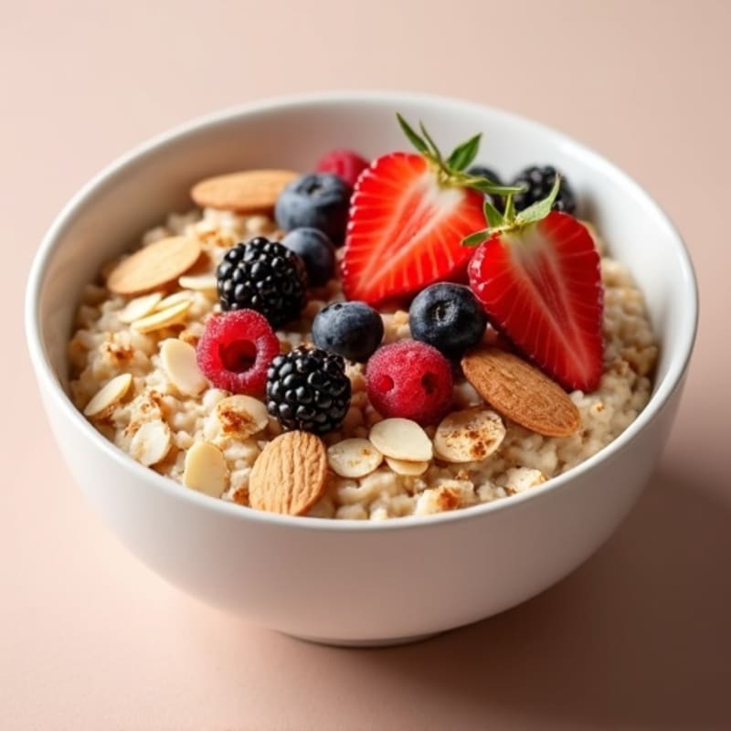 Creamy Cinnamon Oatmeal with Fresh Berries and Crunchy Almonds
