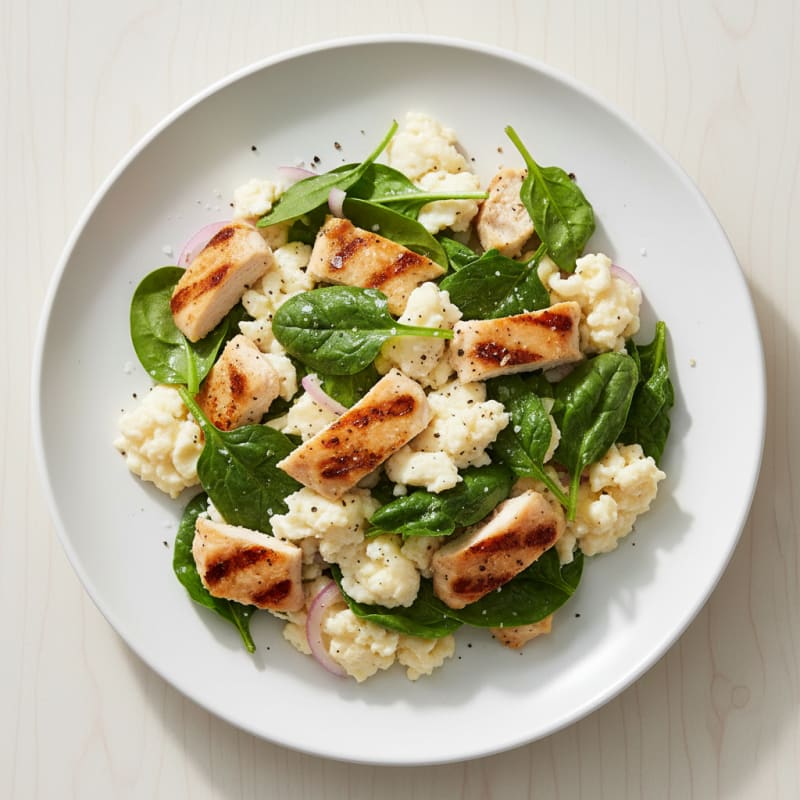 Egg White and Grilled Chicken Scramble with Spinach