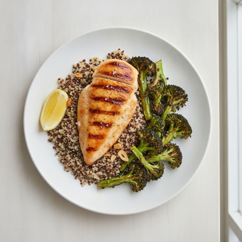 Grilled Chicken Breast with Quinoa and Roasted Broccoli