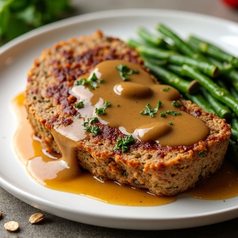 Herb-Crusted Turkey Meatloaf with Mushroom Gravy