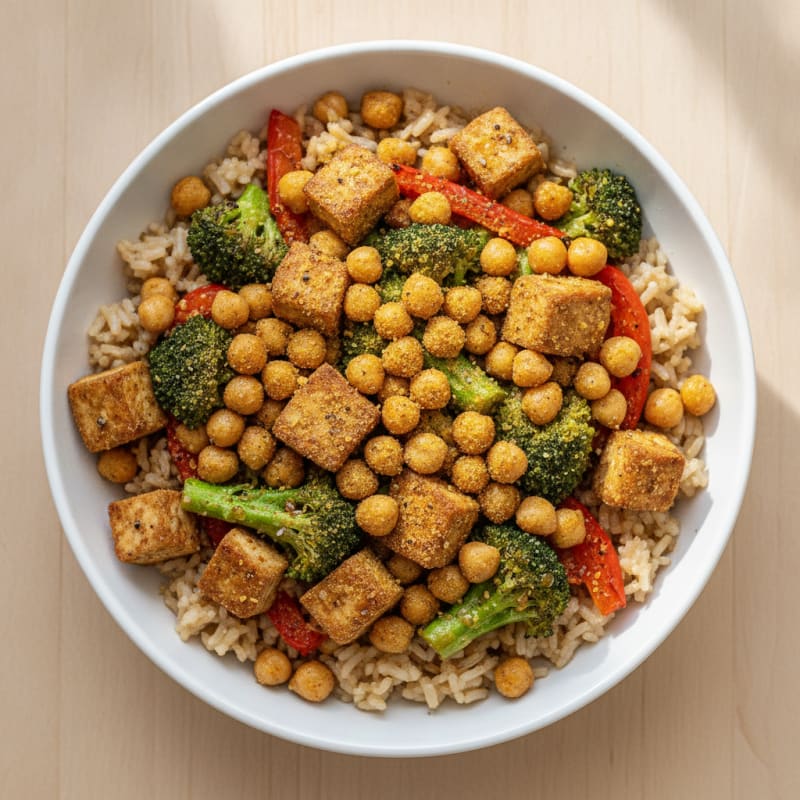 Roasted Vegetable and Chickpea Rice Bowl