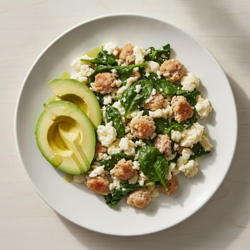 Egg White Scramble with Spinach and Turkey Sausage
