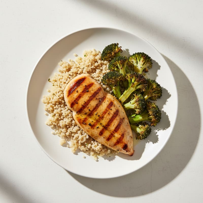 Grilled Chicken Breast with Quinoa and Roasted Broccoli