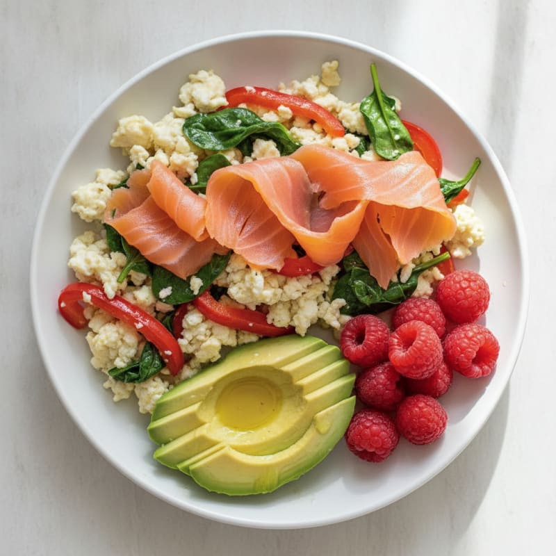Egg White Vegetable Scramble with Smoked Salmon