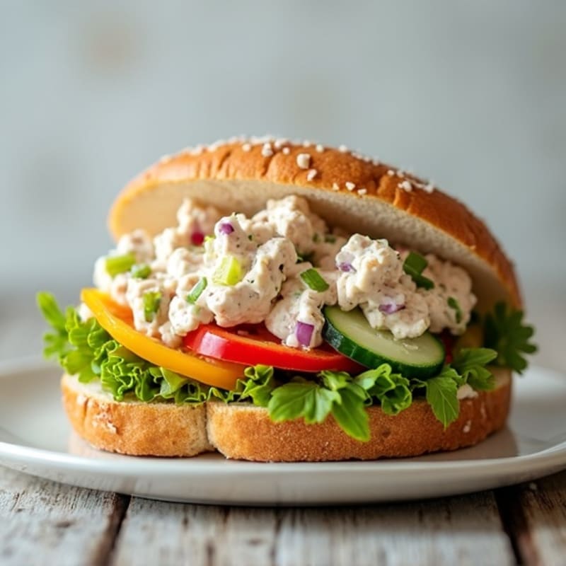Creamy Tuna Salad with Crunchy Vegetables on Whole Grain Bread