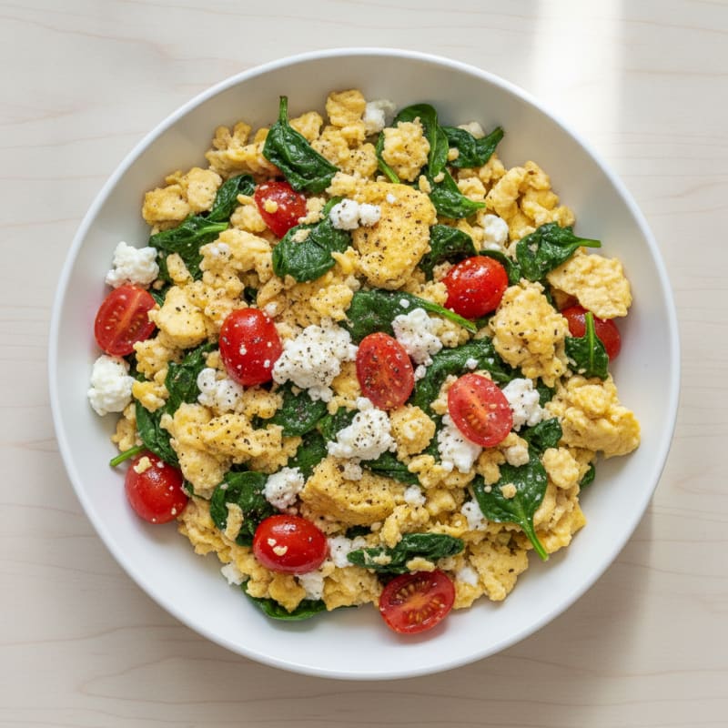 Cottage Cheese Egg Scramble with Spinach and Tomatoes