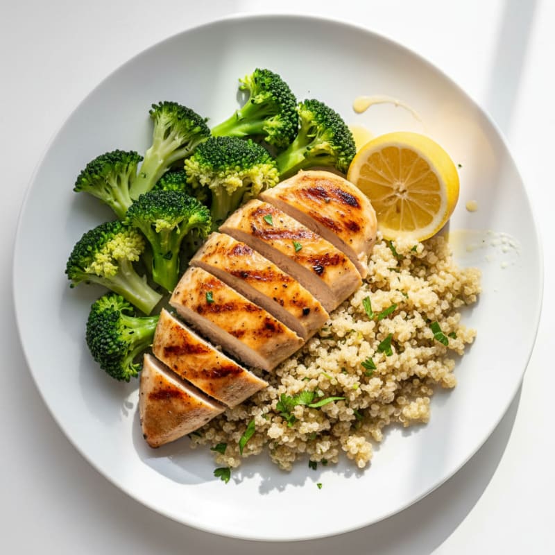 Grilled Chicken Breast with Quinoa and Steamed Broccoli