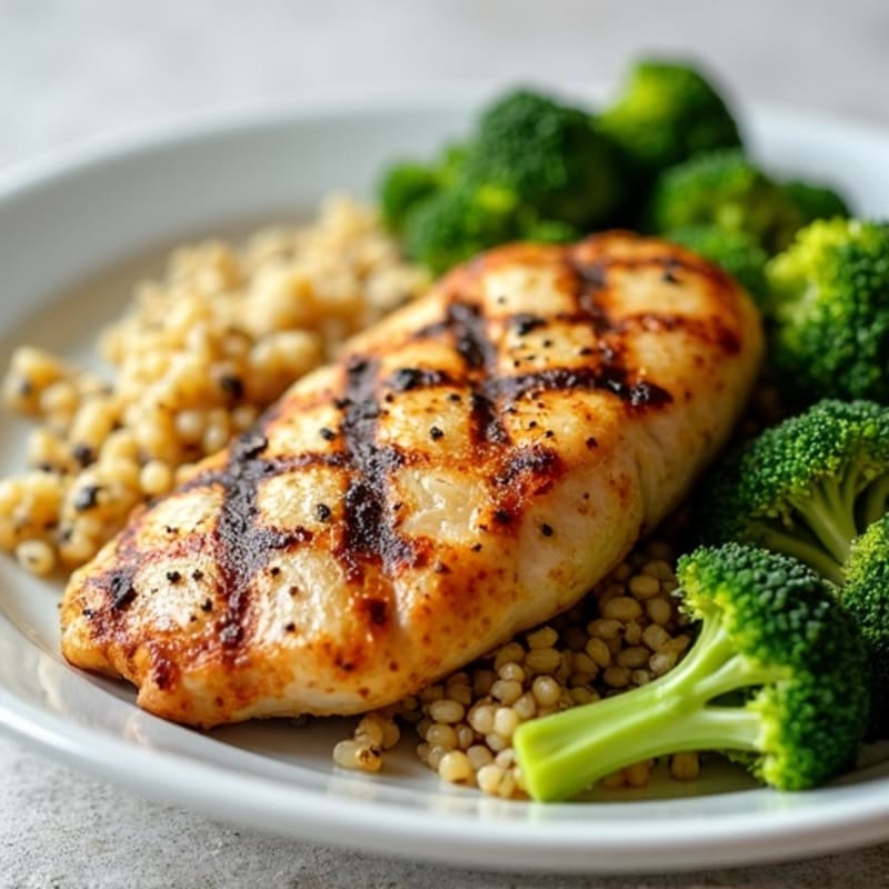 Grilled Chicken Breast with Quinoa and Roasted Broccoli